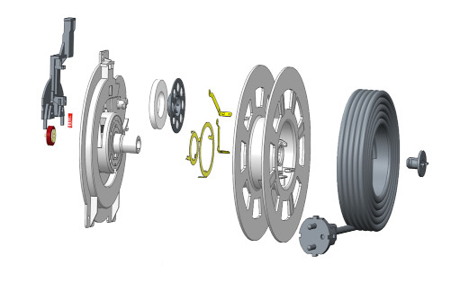 Explosionsskizze der Bestandteile eines Kabelaufrollers
