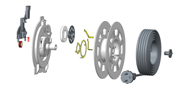 Explosion sketch of the cable rewinder components