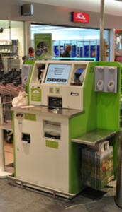 Diagonal view of a self-service checkout